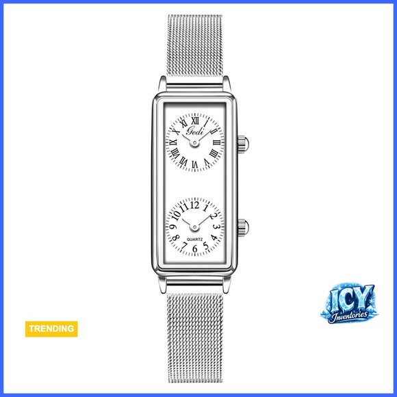 Vintage Rectangle Watch Dual Time Zone Waterproof Leather Strap Quartz Analog main image 7